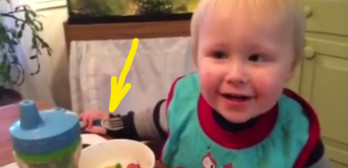 funny toddler cannot find fork